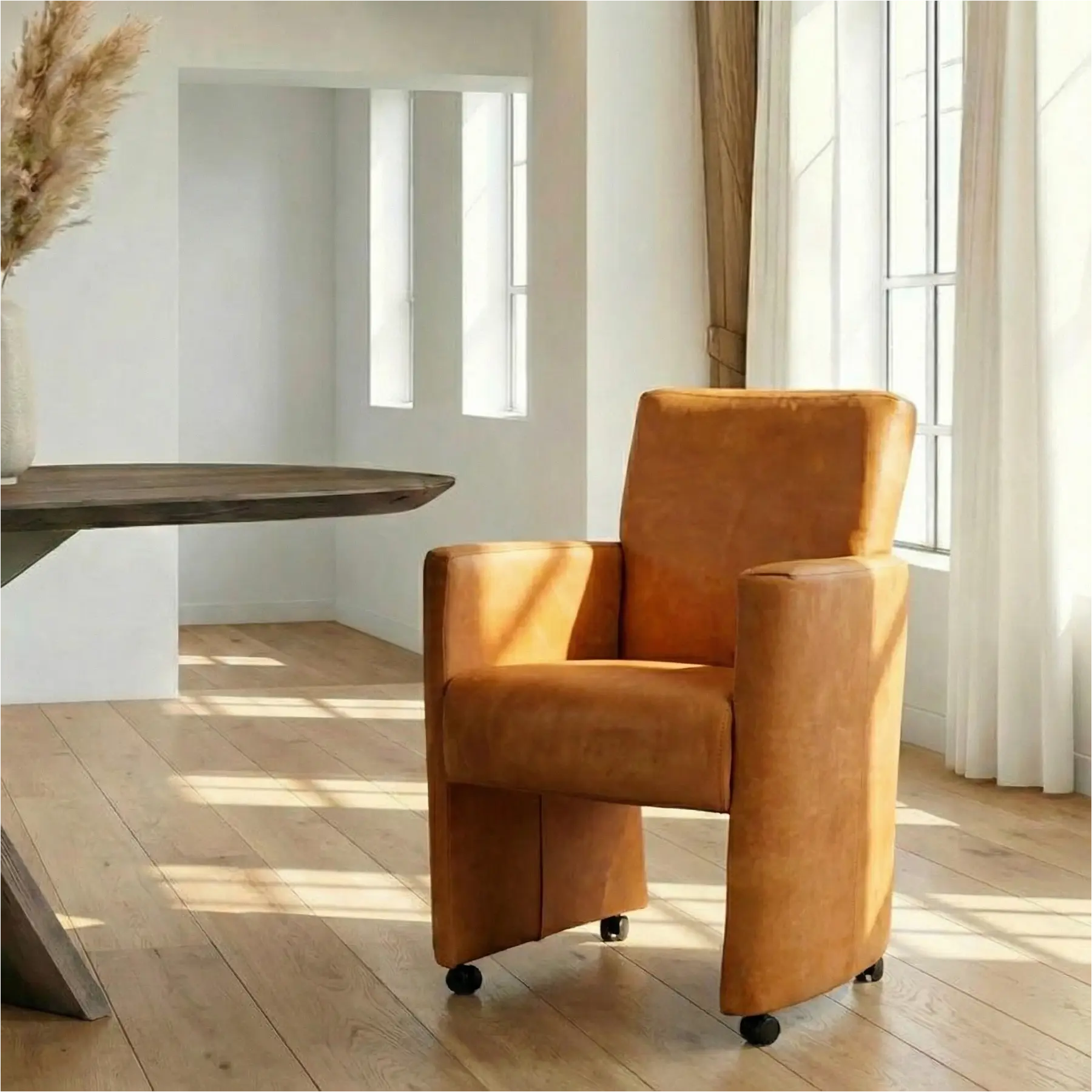 afbeelding van Leren eetkamerstoel Elegant - Kenia Cognac (cognac) - Zonder handgreep